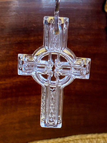 2004 Waterford Clear Crystal Celtic Cross Sterling Silver Pendant Necklace