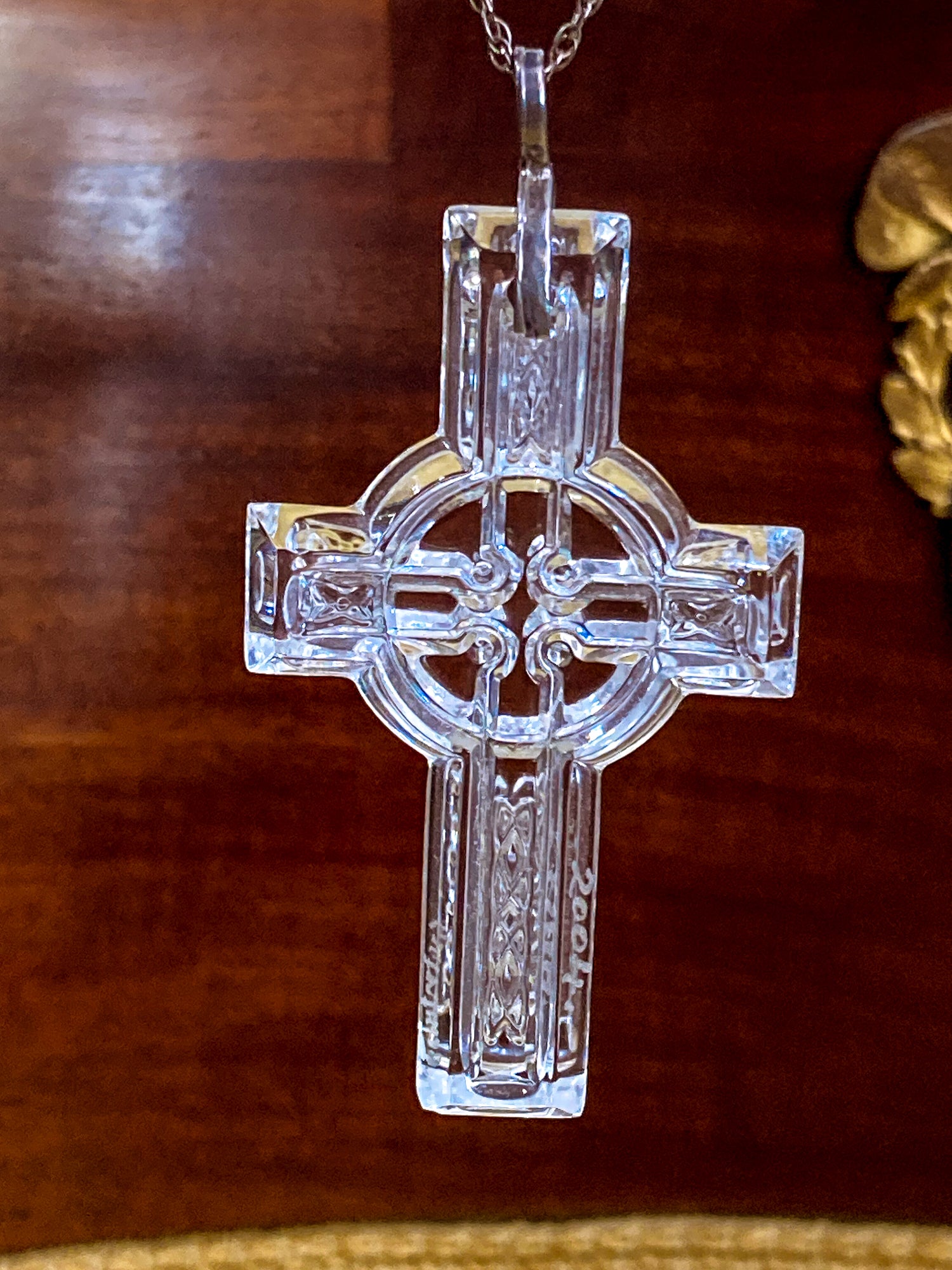 2004 Waterford Clear Crystal Celtic Cross Sterling Silver Pendant Necklace