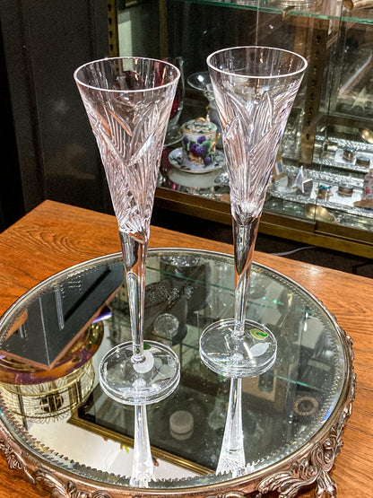 Waterford Clear Crystal 100 Years Times Square Tapered Champagne Flutes Pair