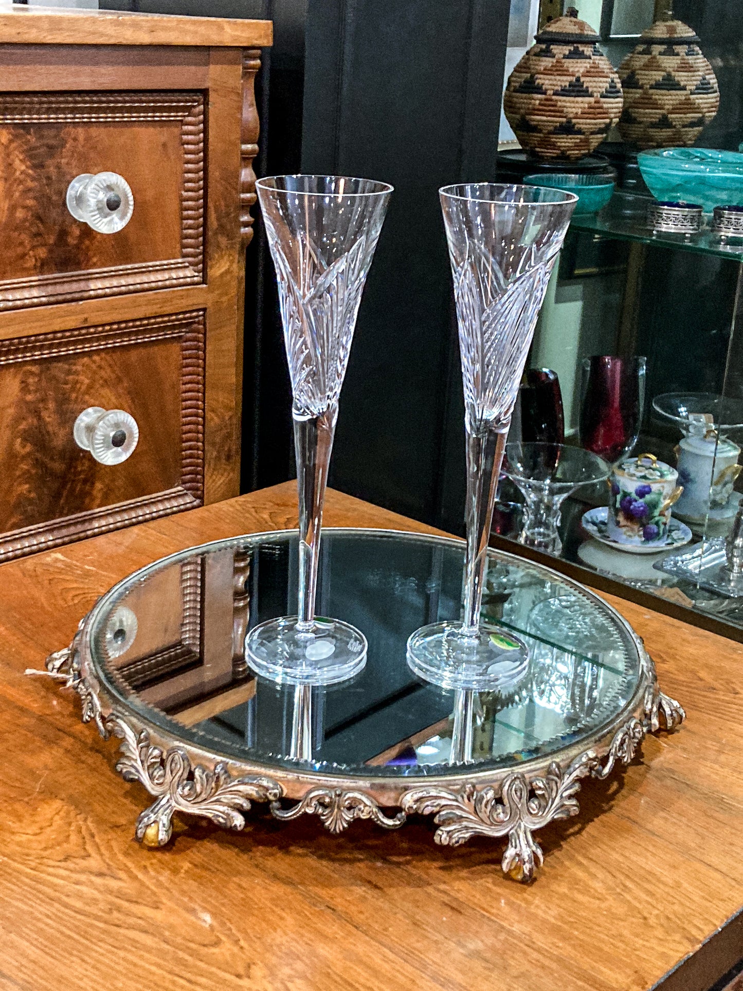 Waterford Clear Crystal 100 Years Times Square Tapered Champagne Flutes Pair
