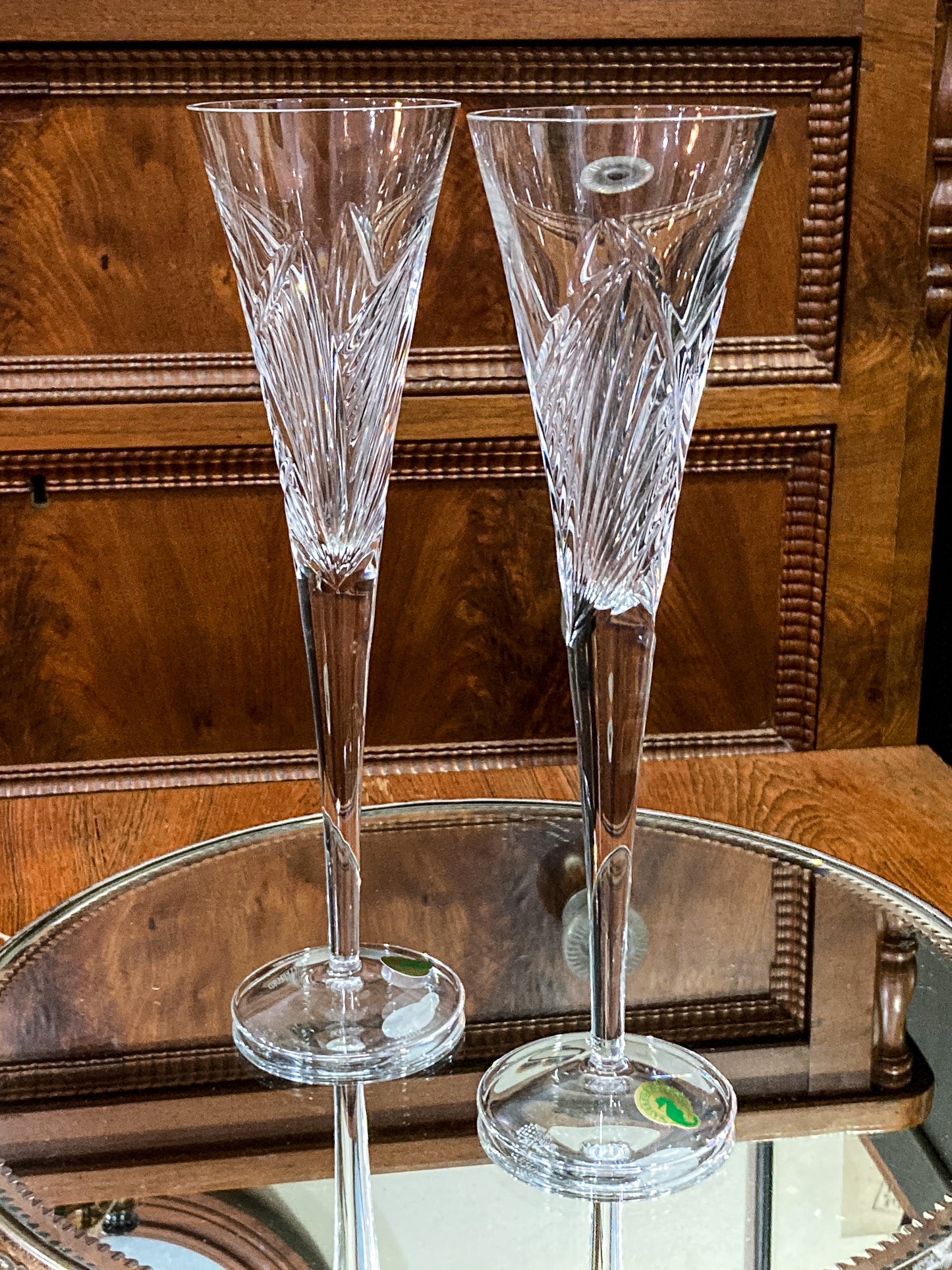 Waterford Clear Crystal 100 Years Times Square Tapered Champagne Flutes Pair