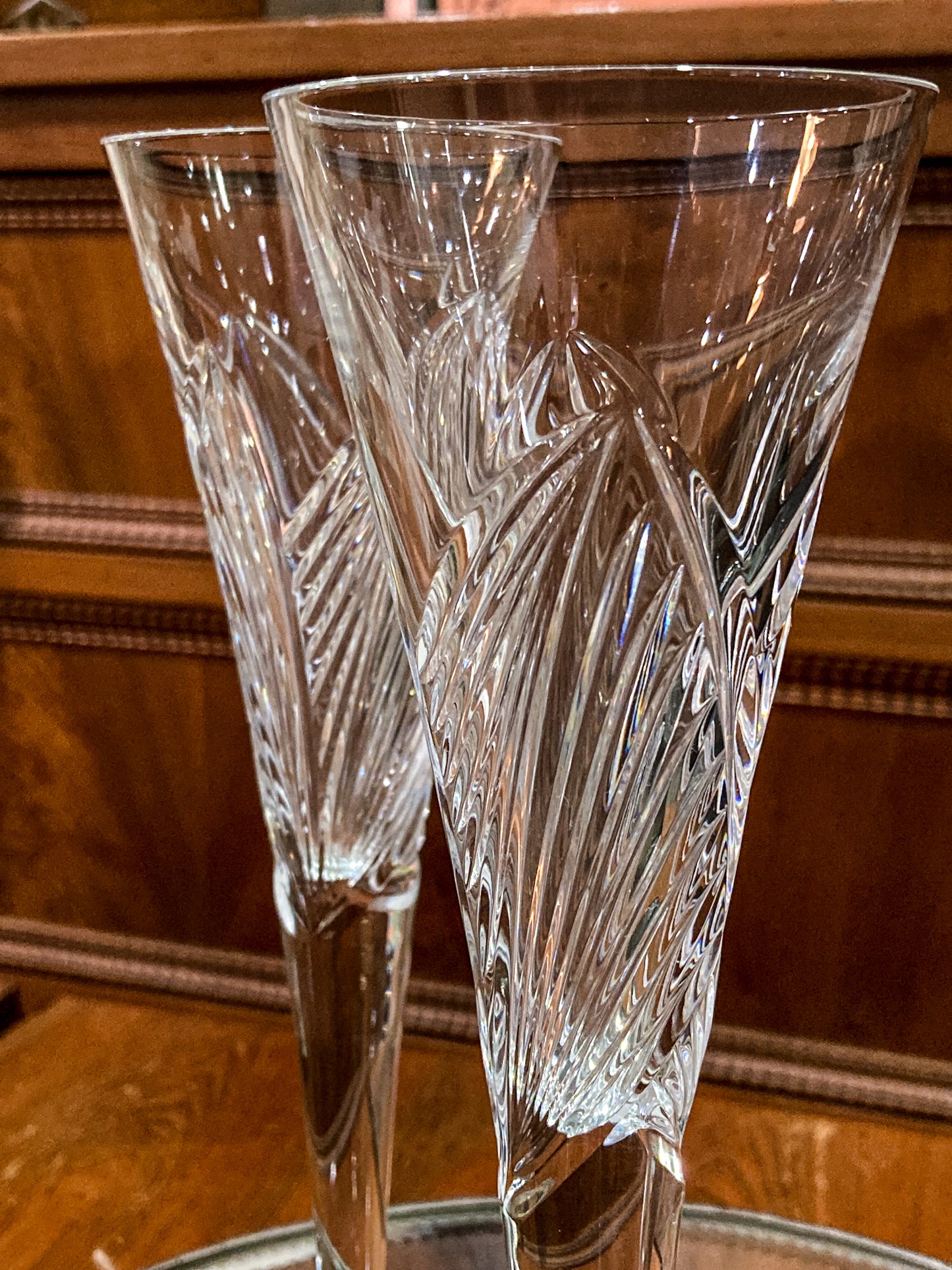 Waterford Clear Crystal 100 Years Times Square Tapered Champagne Flutes Pair