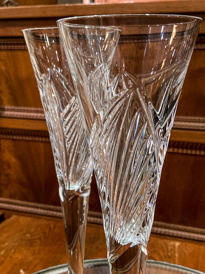 Waterford Clear Crystal 100 Years Times Square Tapered Champagne Flutes Pair
