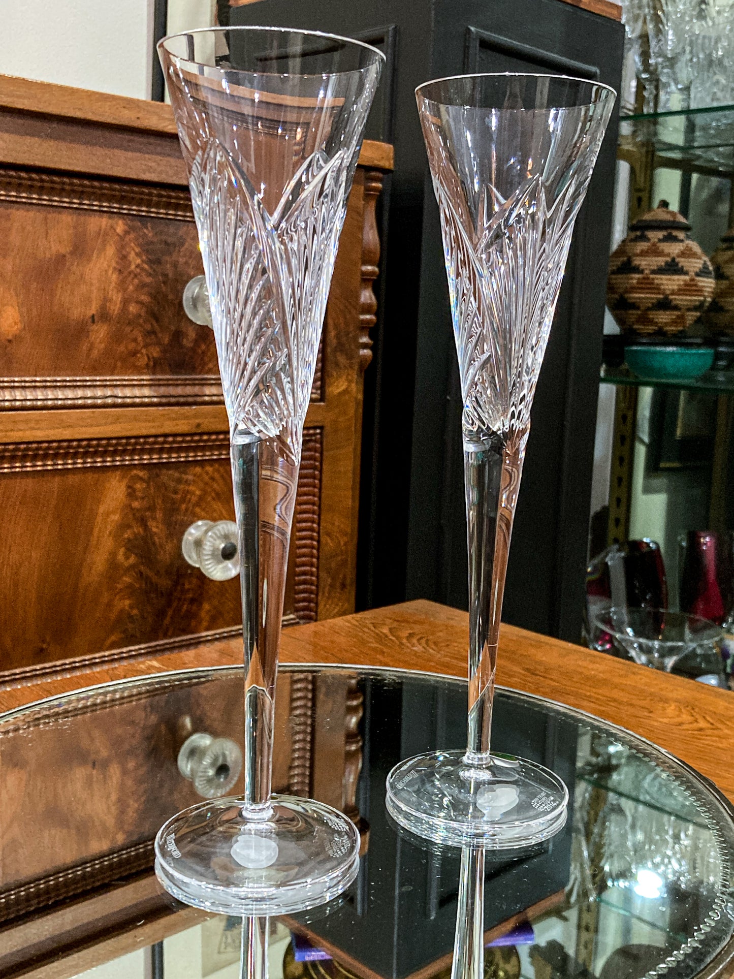 Waterford Clear Crystal 100 Years Times Square Tapered Champagne Flutes Pair