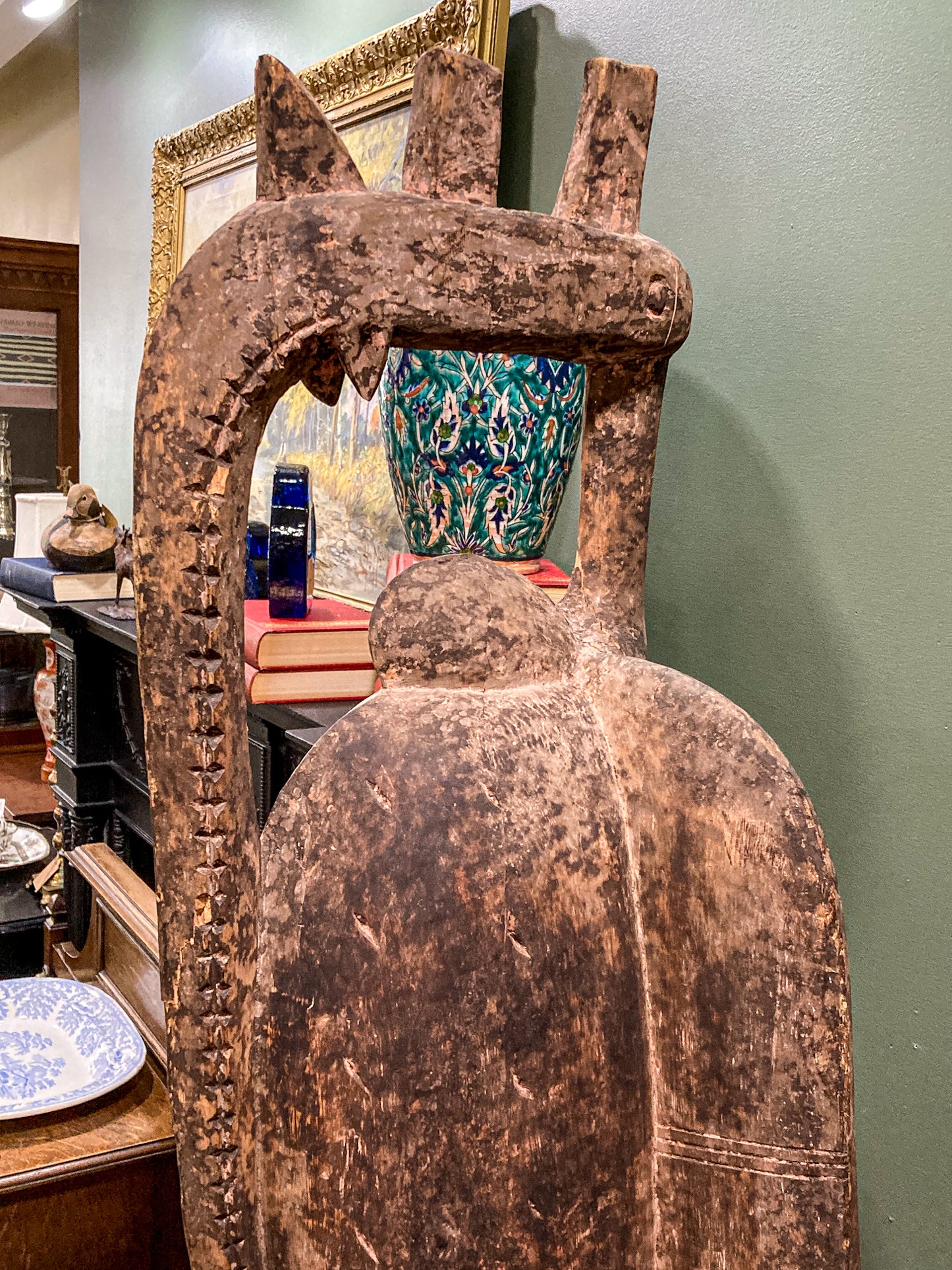 20th Century Hand Carved Senufo Sejen African Hornbill Wooden Sculpture