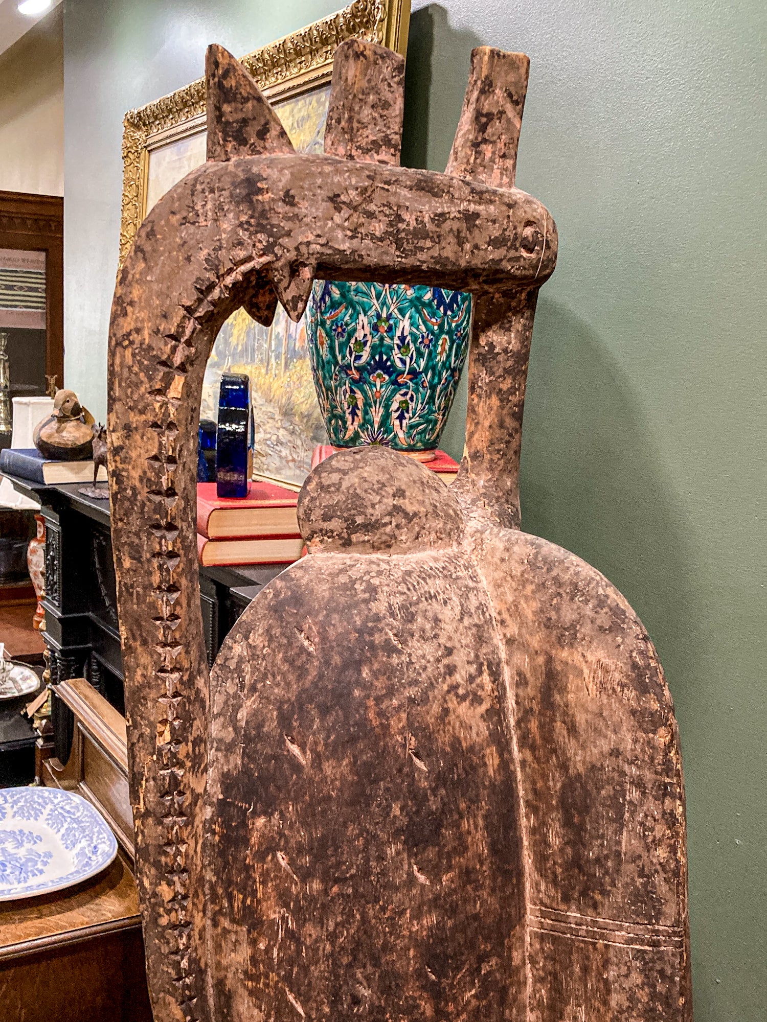 20th Century Hand Carved Senufo Sejen African Hornbill Wooden Sculpture