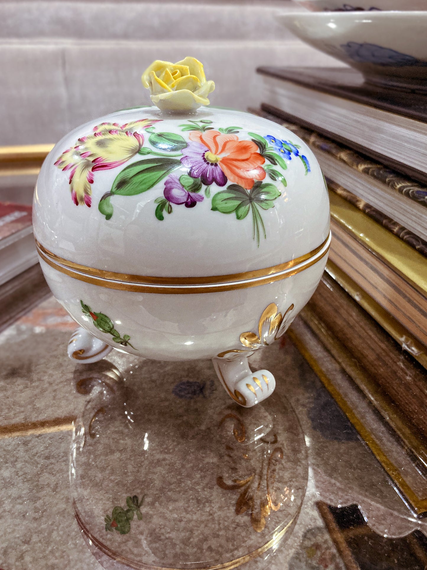 20th Century Herend Hand Painted Porcelain Trinket Dresser Box, Hungarian
