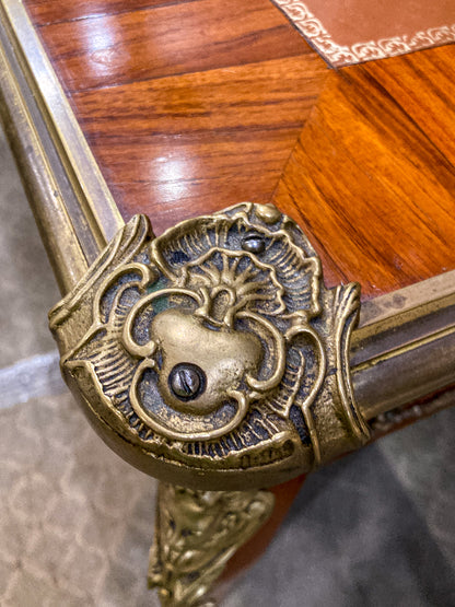 20th Century Louis XV Style Tooled Leather Top Rosewood Bureau Plat Desk Table