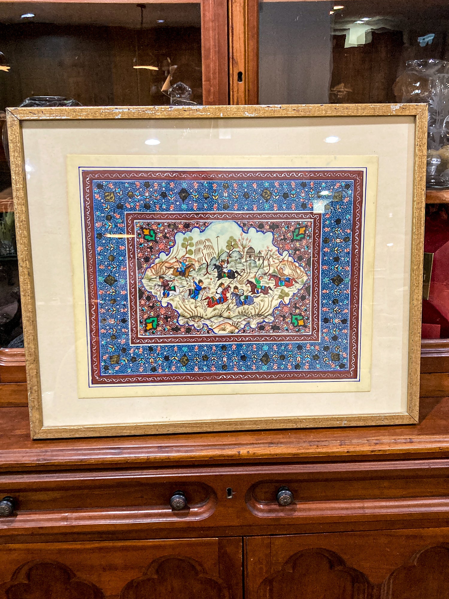 20th Century Original Hand-Painted Faux Ivory Framed Persian Miniature Painting