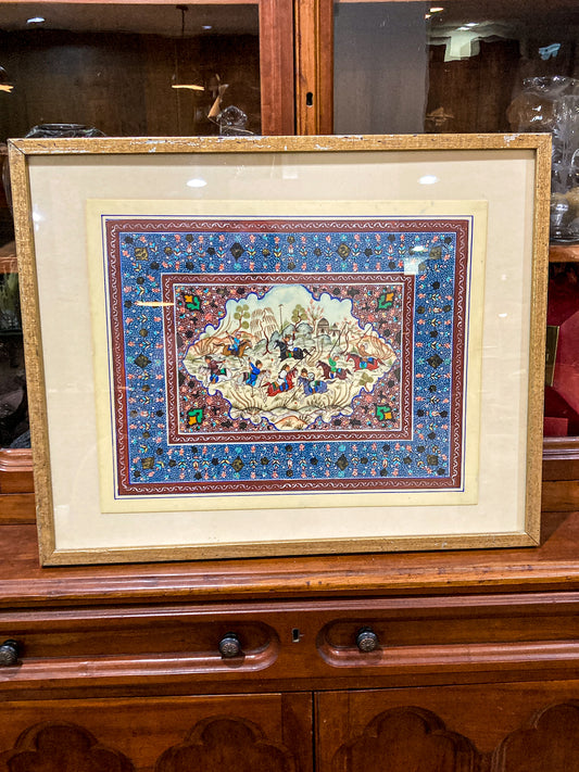 20th Century Original Hand-Painted Faux Ivory Framed Persian Miniature Painting