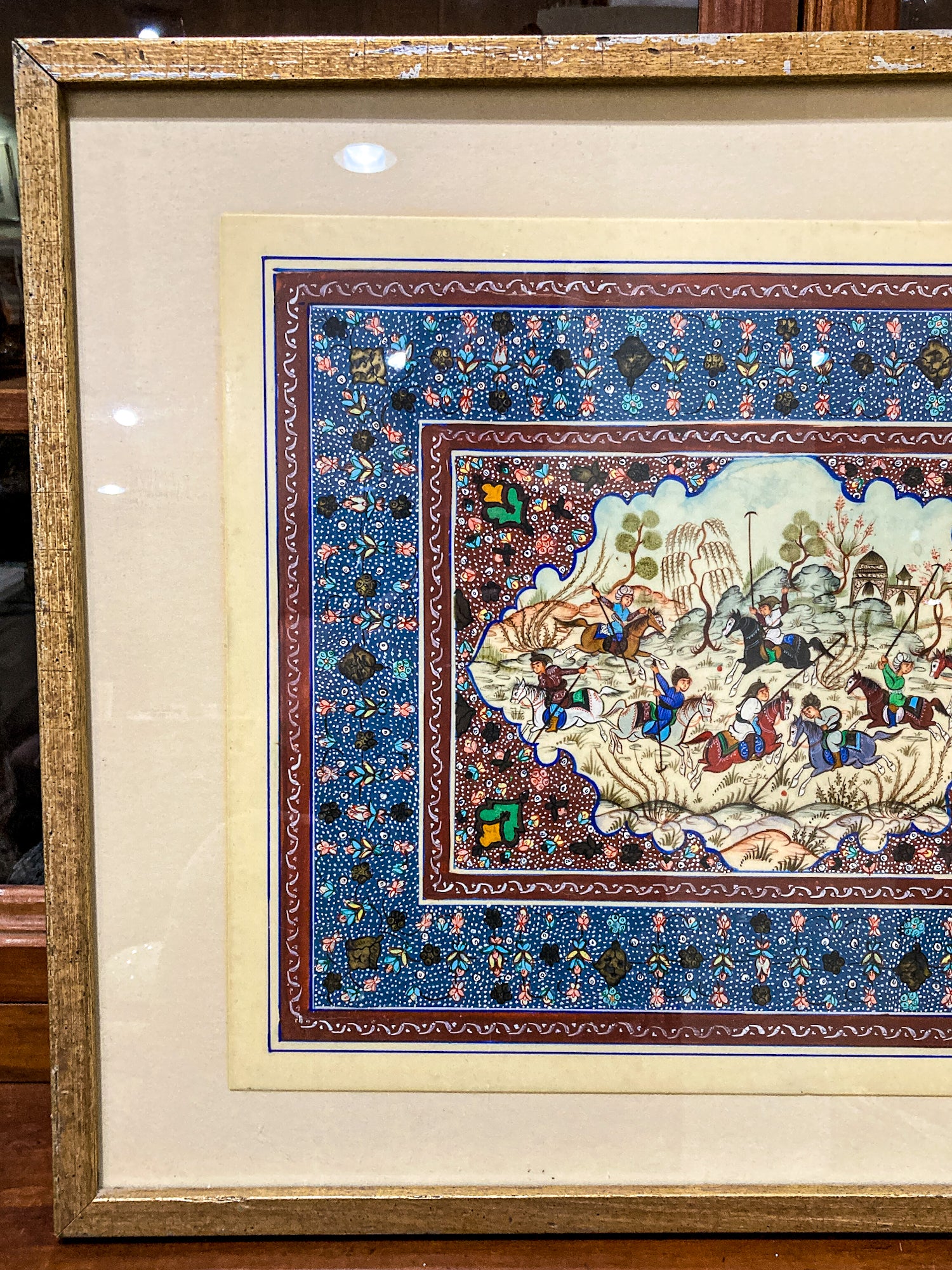 20th Century Original Hand-Painted Faux Ivory Framed Persian Miniature Painting
