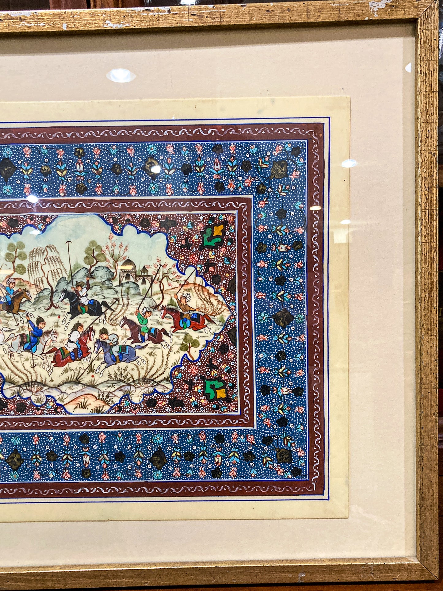 20th Century Original Hand-Painted Faux Ivory Framed Persian Miniature Painting