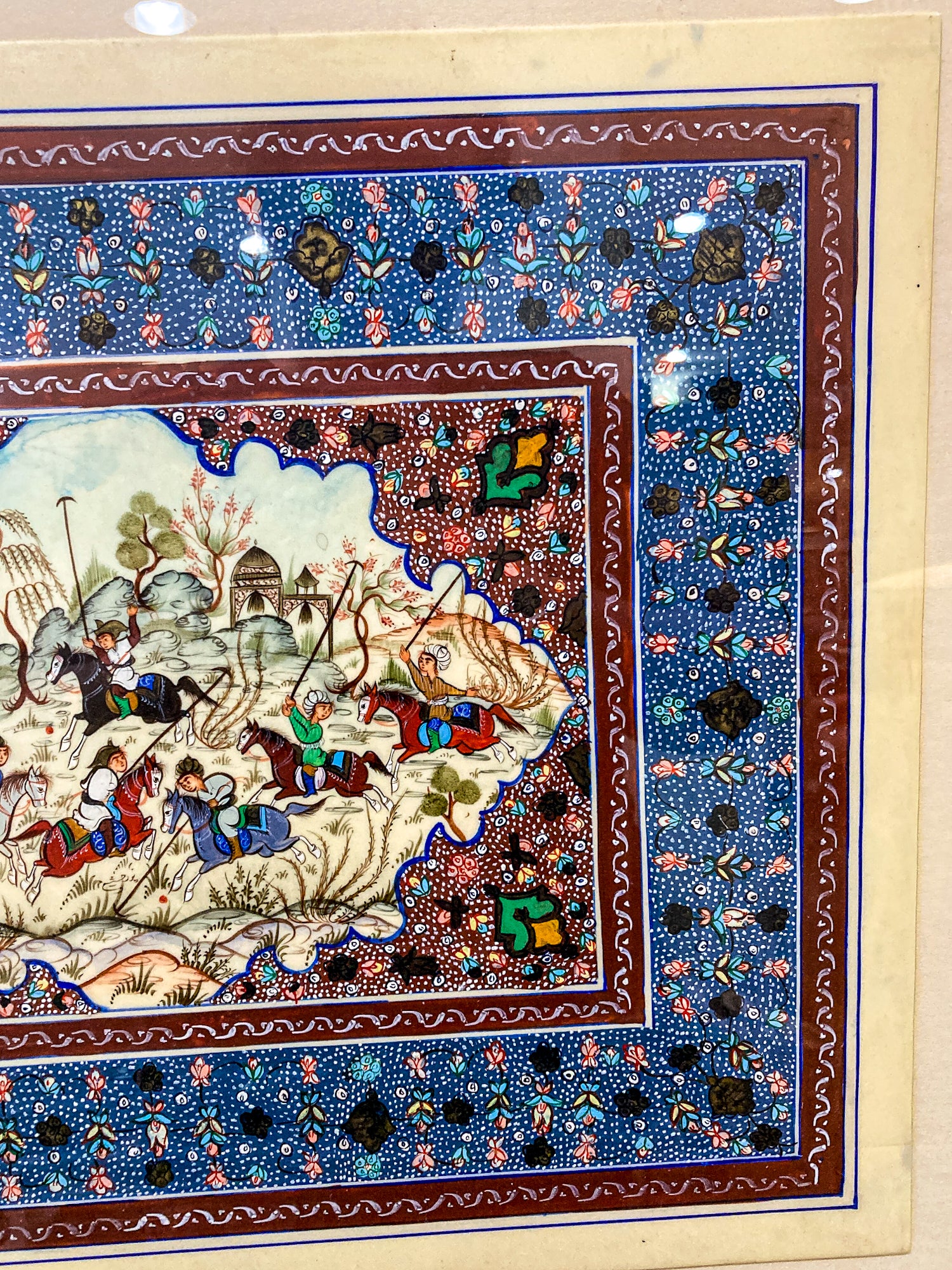 20th Century Original Hand-Painted Faux Ivory Framed Persian Miniature Painting