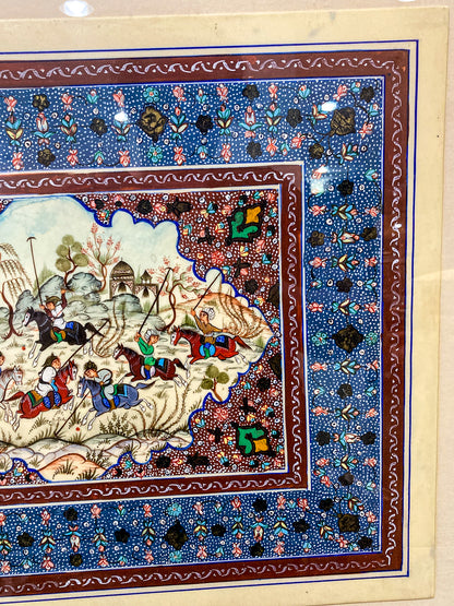 20th Century Original Hand-Painted Faux Ivory Framed Persian Miniature Painting