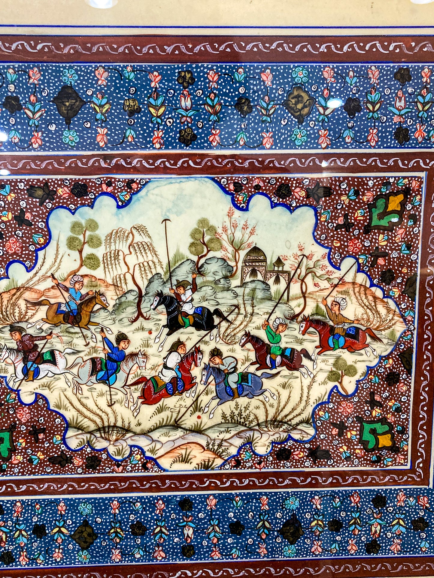 20th Century Original Hand-Painted Faux Ivory Framed Persian Miniature Painting