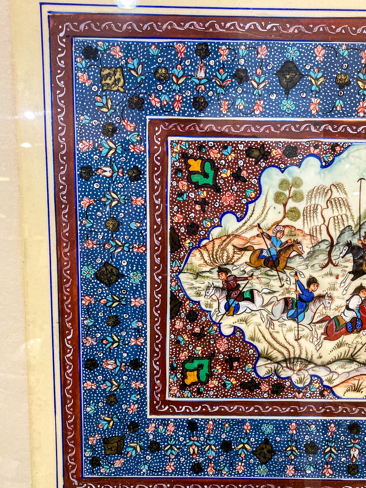 20th Century Original Hand-Painted Faux Ivory Framed Persian Miniature Painting