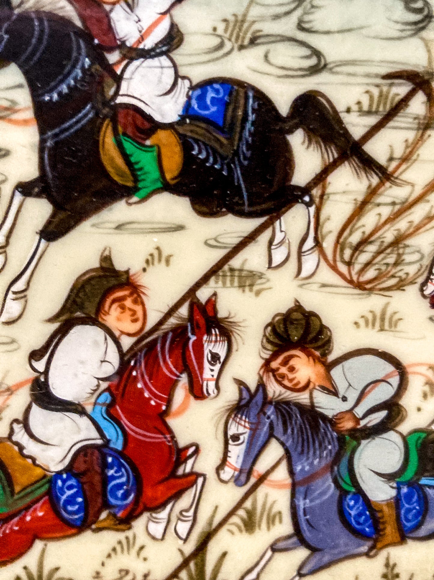 20th Century Original Hand-Painted Faux Ivory Framed Persian Miniature Painting