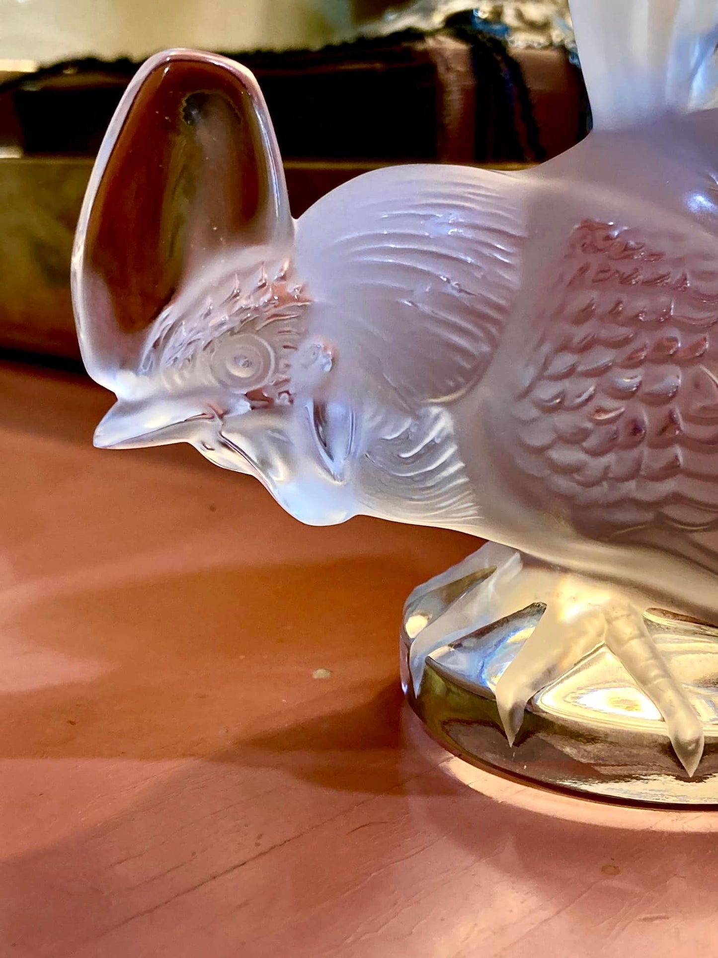 20th Century  Lalique Frosted Clear Crystal Rooster Figurine Sculpture