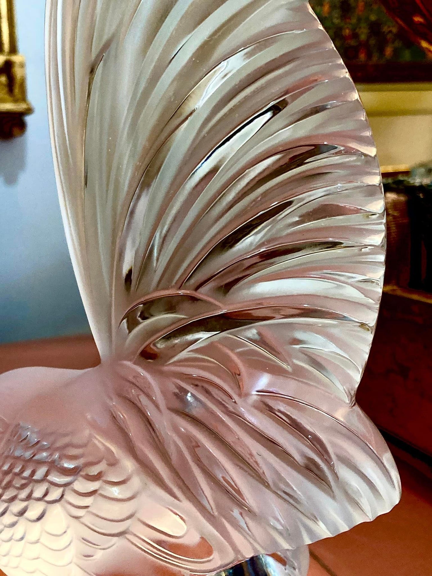 20th Century  Lalique Frosted Clear Crystal Rooster Figurine Sculpture