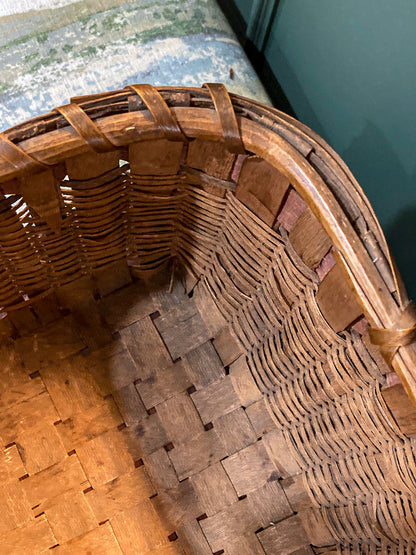 20th Century Vintage Splint Wood Angular Form Handled Rectangular Basket