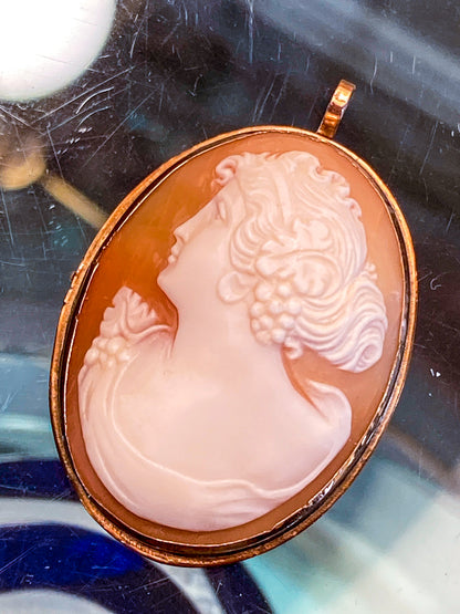 Antique 14K Gold Oval Carved Shell Cameo Convertible Brooch Pin Pendant