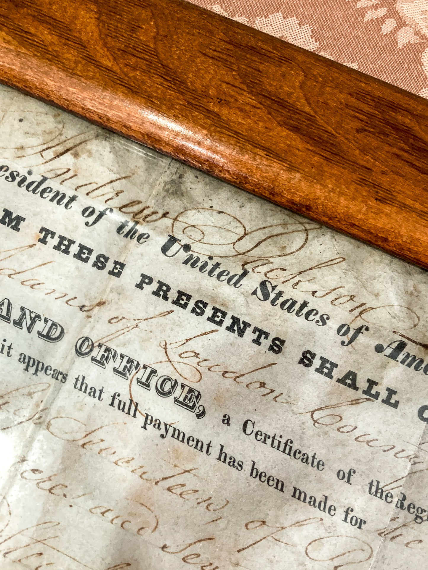 Antique 1820 President Andrew Jackson Signed Steubenville OH Framed Land Grant
