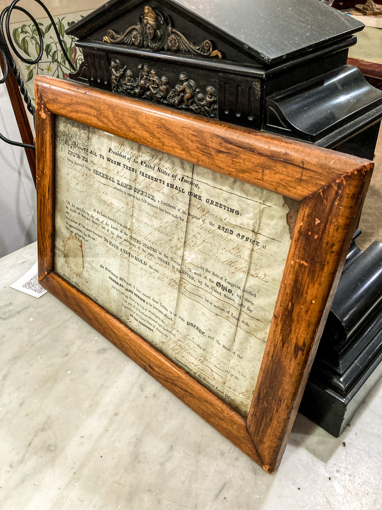 Antique 1820 President Andrew Jackson Signed Steubenville OH Framed Land Grant
