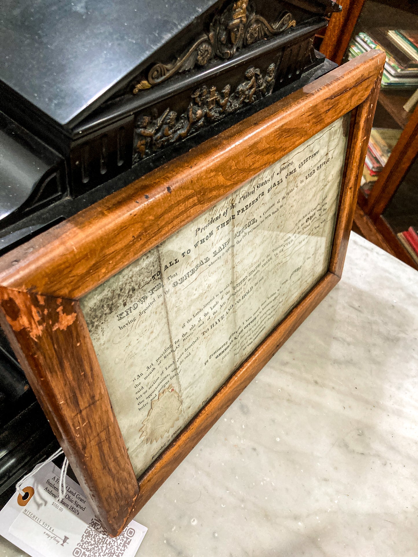 Antique 1820 President Andrew Jackson Signed Steubenville OH Framed Land Grant