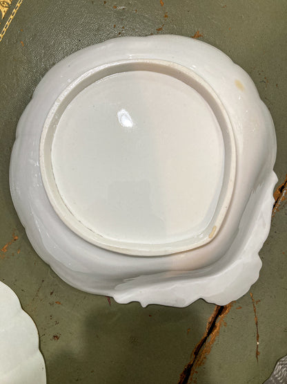 Antique Pair 1820 Shell-Shaped Blue Flower Gilt English Porcelain Bowls