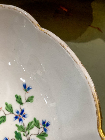 Antique Pair 1820 Shell-Shaped Blue Flower Gilt English Porcelain Bowls