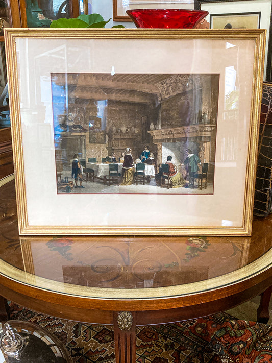 Antique 1845 Detailed 17th Century Interior Louis Haghe Framed Tinted Lithograph