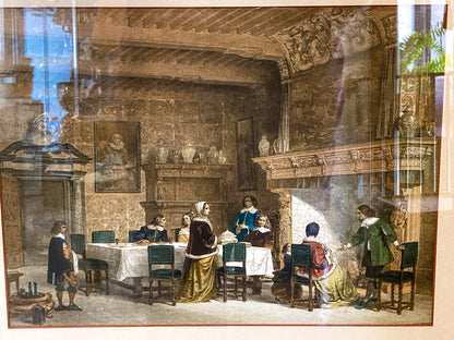 Antique 1845 Detailed 17th Century Interior Louis Haghe Framed Tinted Lithograph