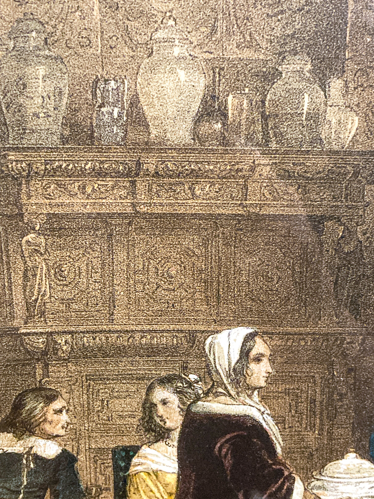 Antique 1845 Detailed 17th Century Interior Louis Haghe Framed Tinted Lithograph
