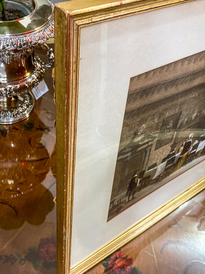 Antique 1845 Detailed 17th Century Interior Louis Haghe Framed Tinted Lithograph