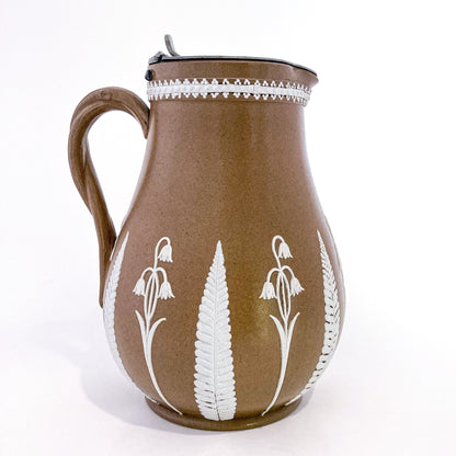 Antique 1850s Dudson Pottery English White Flora Tan Wedgwood Style Syrup Jug