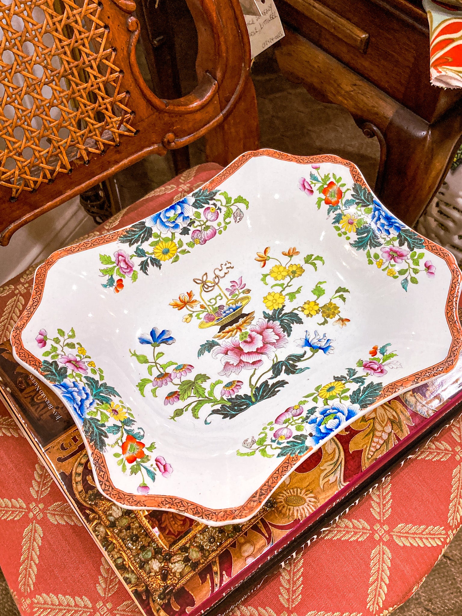 Antique 1850s Wedgwood Enameled Multicolor Floral Footed Compote Dish