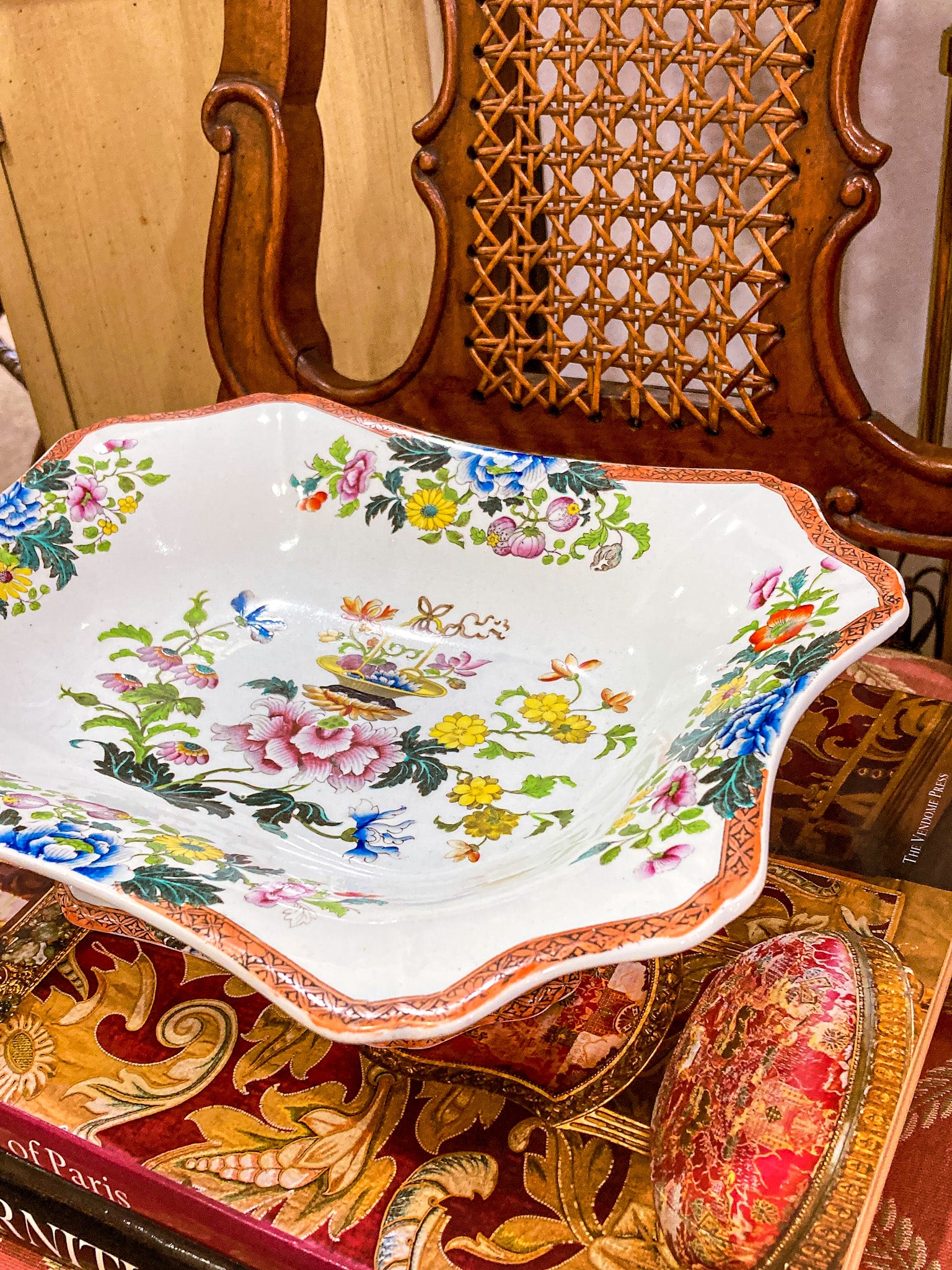 Antique 1850s Wedgwood Enameled Multicolor Floral Footed Compote Dish