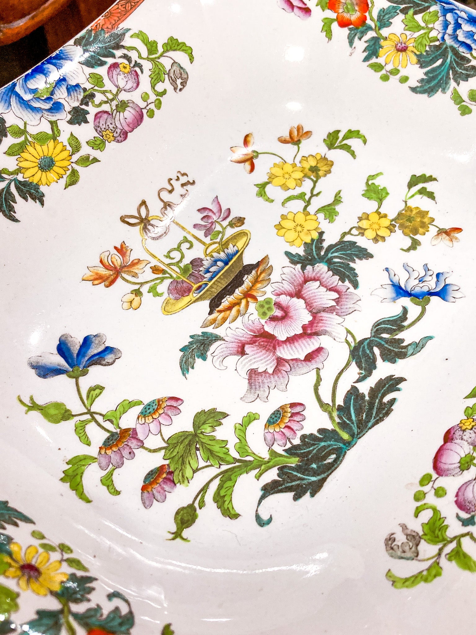 Antique 1850s Wedgwood Enameled Multicolor Floral Footed Compote Dish