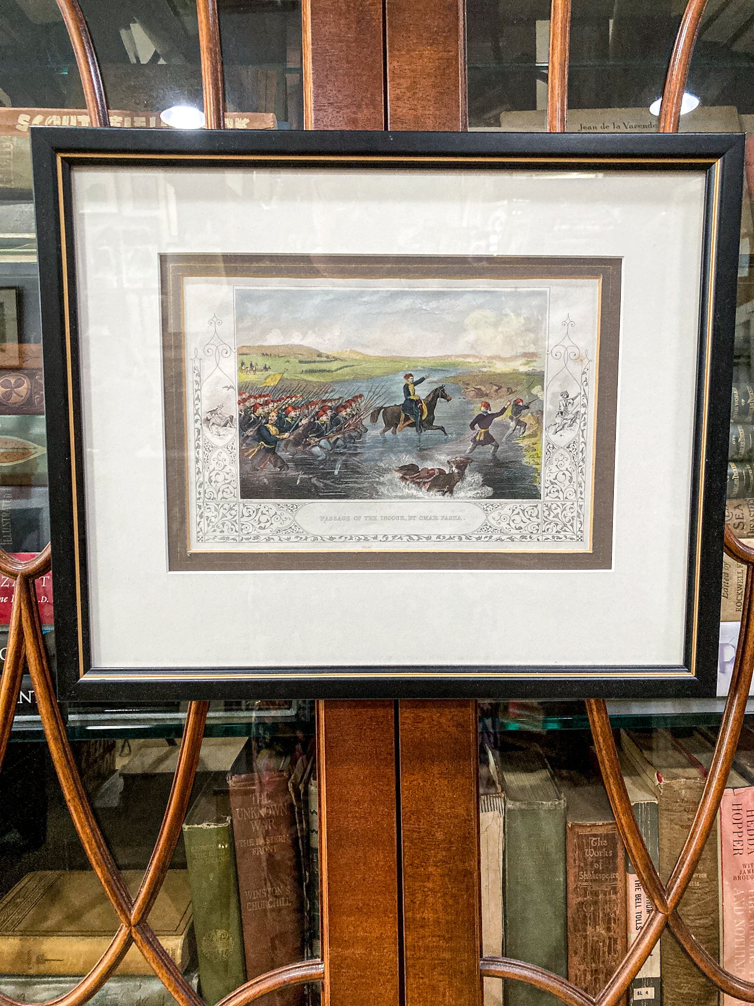Antique 1854 Pair J. Hine W. Hulland Framed Crimean War Color Lithographs