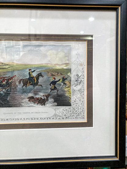 Antique 1854 Pair J. Hine W. Hulland Framed Crimean War Color Lithographs