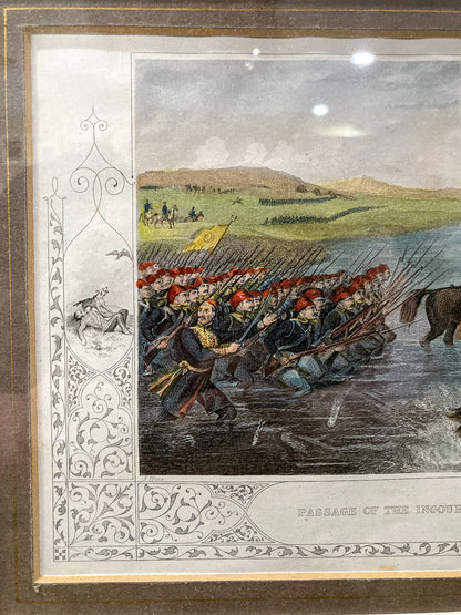 Antique 1854 Pair J. Hine W. Hulland Framed Crimean War Color Lithographs