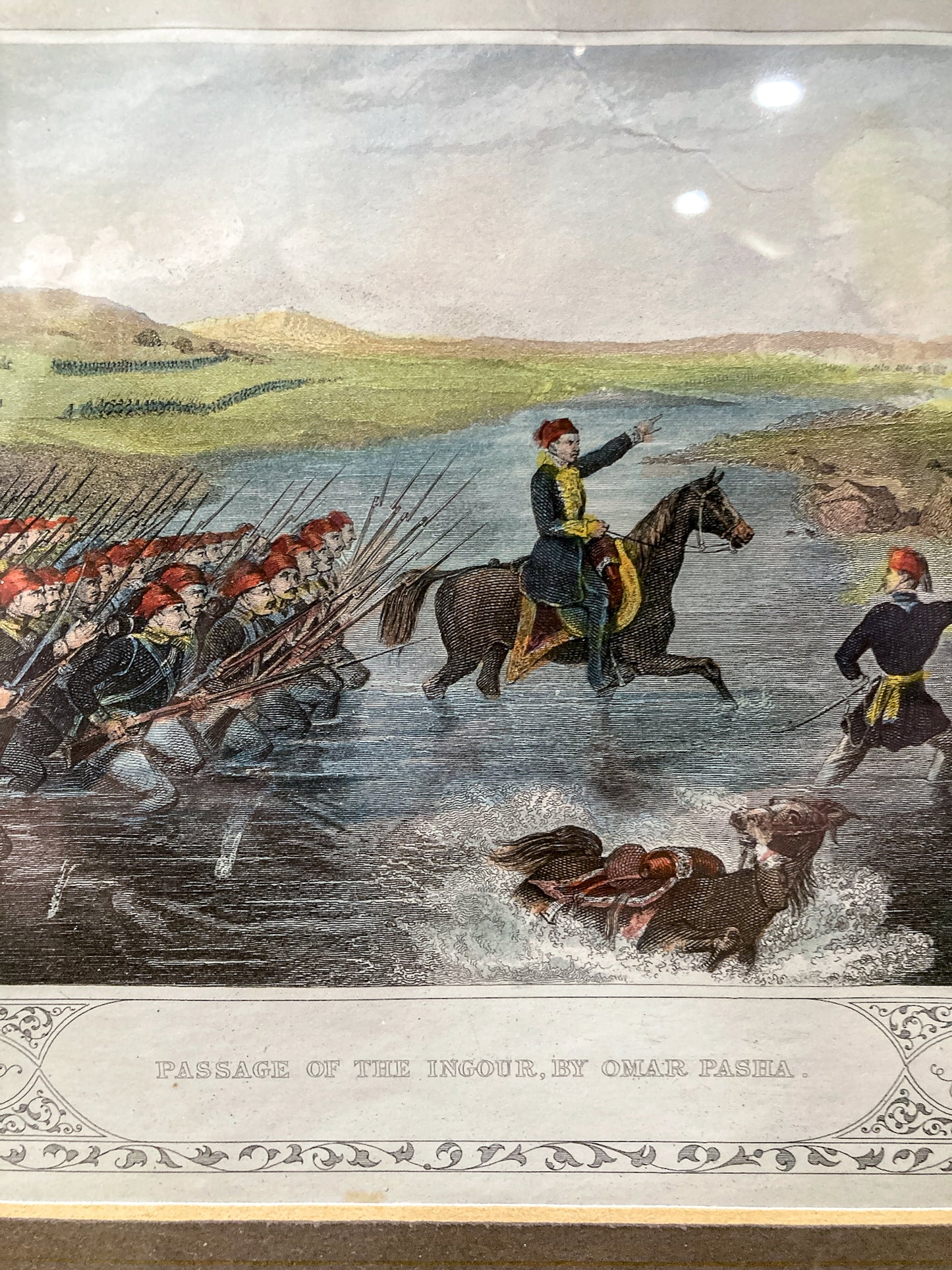 Antique 1854 Pair J. Hine W. Hulland Framed Crimean War Color Lithographs
