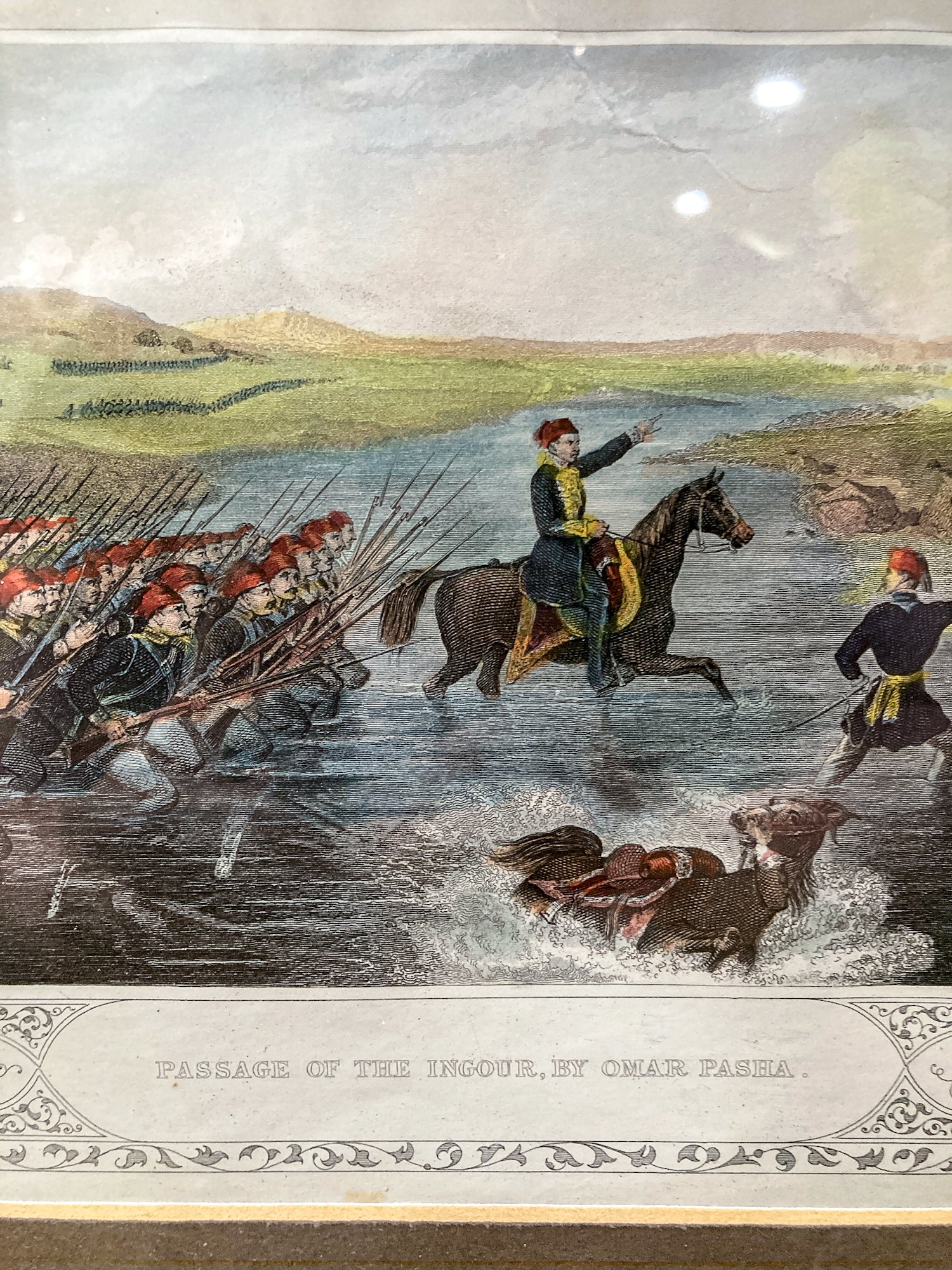 Antique 1854 Pair J. Hine W. Hulland Framed Crimean War Color Lithographs