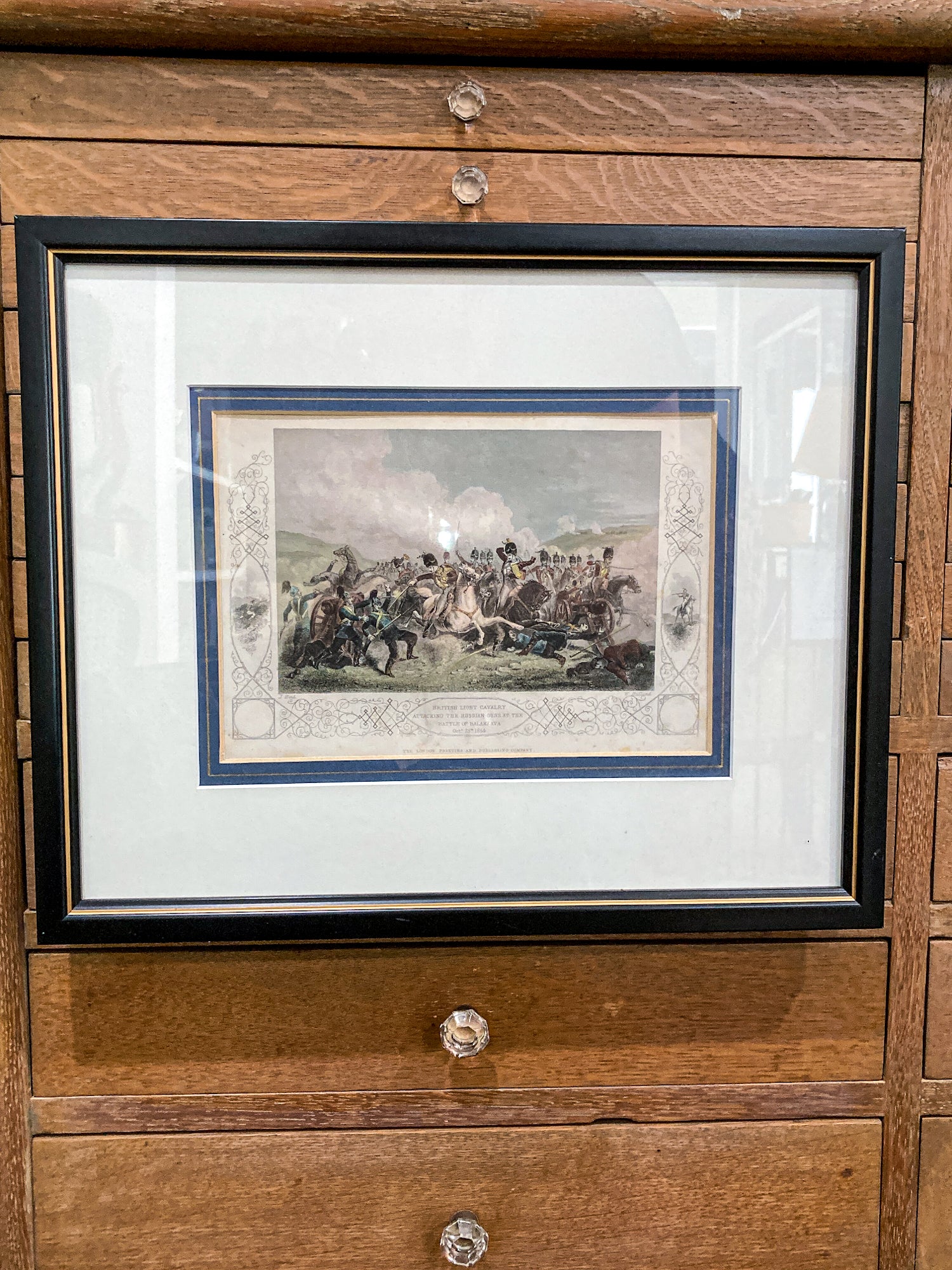 Antique 1854 Pair J. Hine W. Hulland Framed Crimean War Color Lithographs