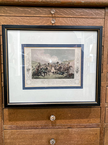 Antique 1854 Pair J. Hine W. Hulland Framed Crimean War Color Lithographs