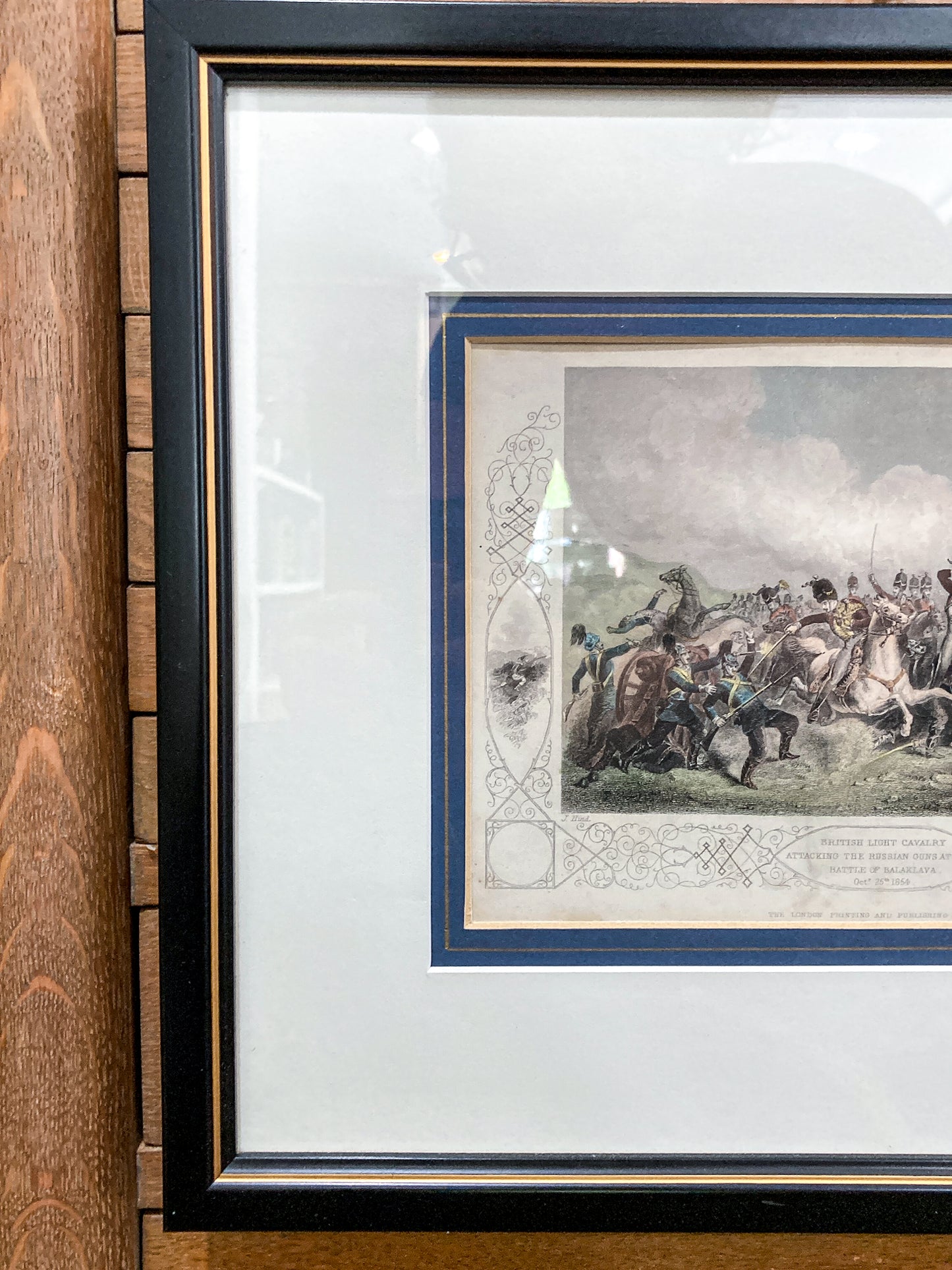 Antique 1854 Pair J. Hine W. Hulland Framed Crimean War Color Lithographs