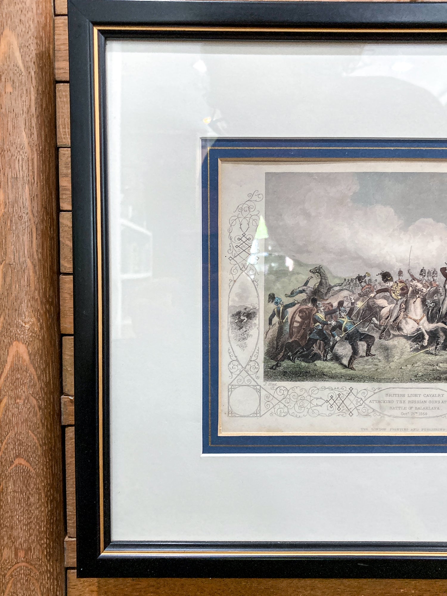 Antique 1854 Pair J. Hine W. Hulland Framed Crimean War Color Lithographs