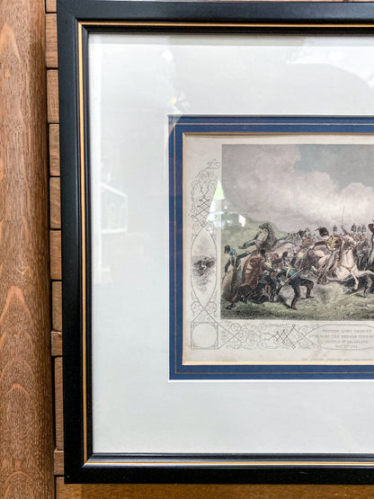 Antique 1854 Pair J. Hine W. Hulland Framed Crimean War Color Lithographs