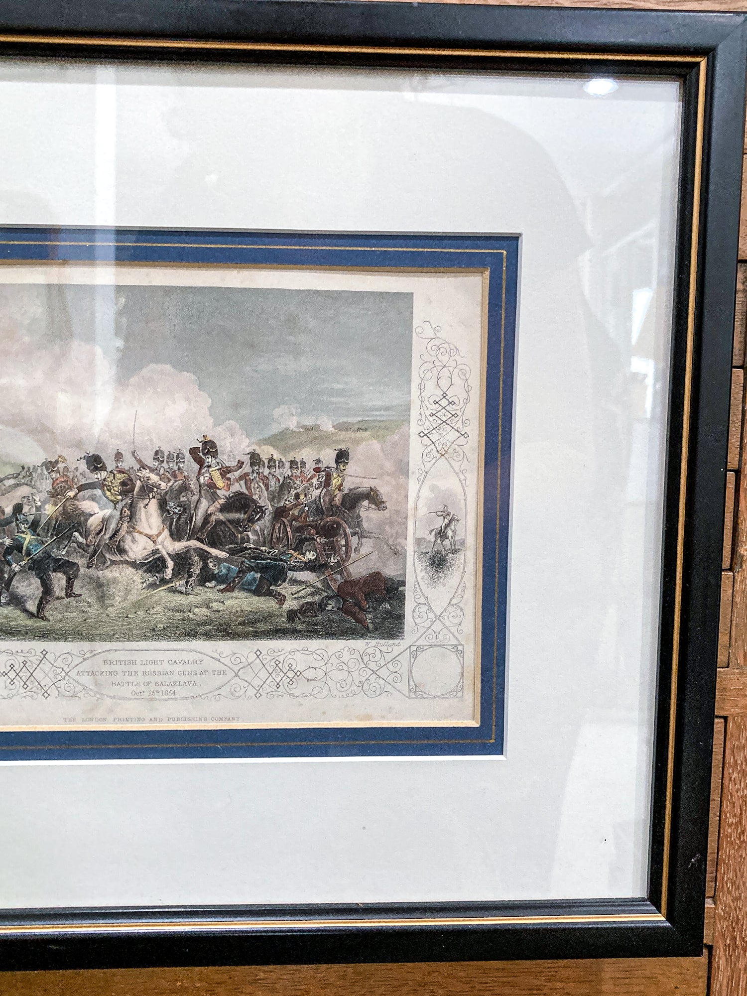Antique 1854 Pair J. Hine W. Hulland Framed Crimean War Color Lithographs