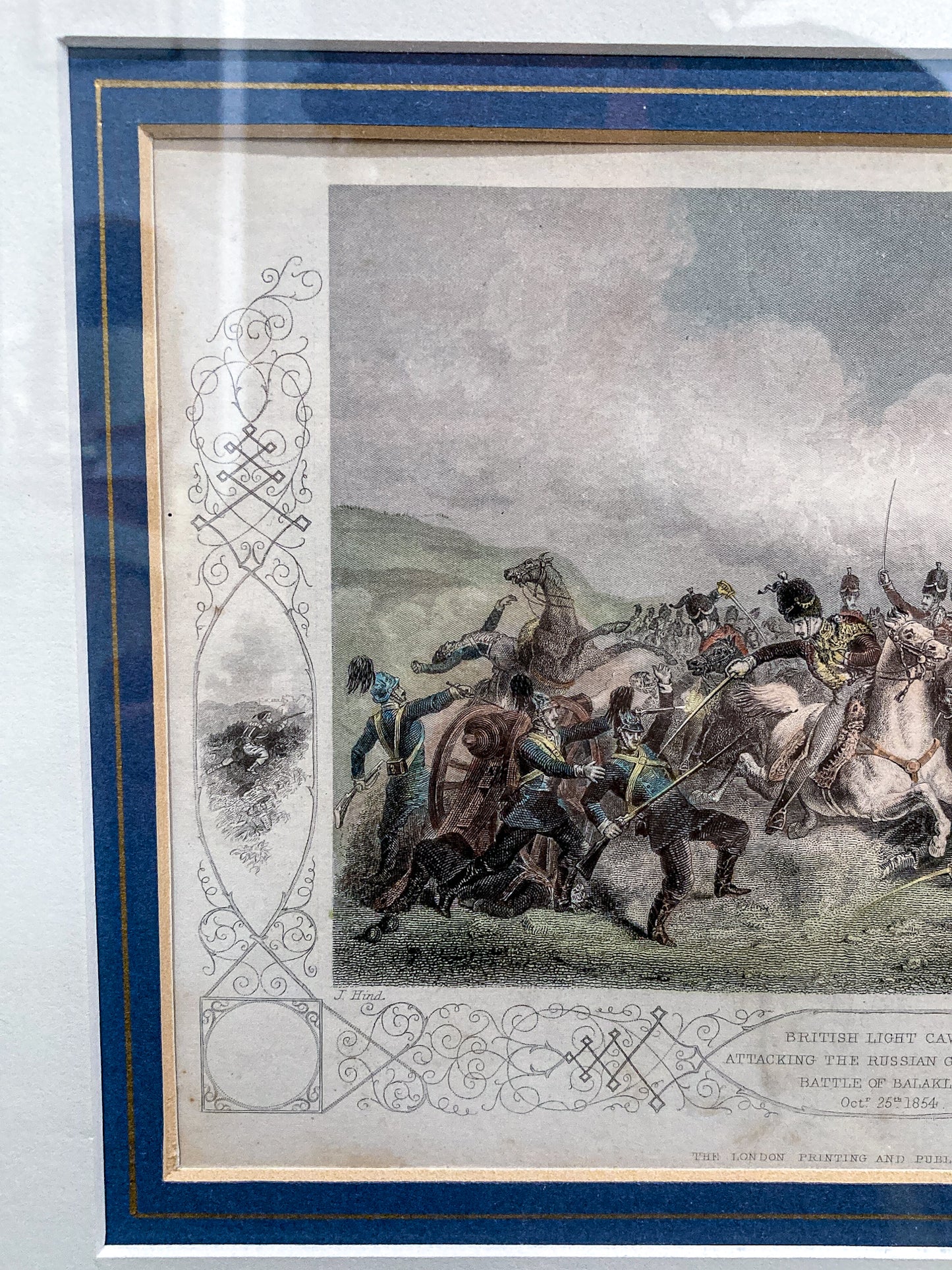 Antique 1854 Pair J. Hine W. Hulland Framed Crimean War Color Lithographs